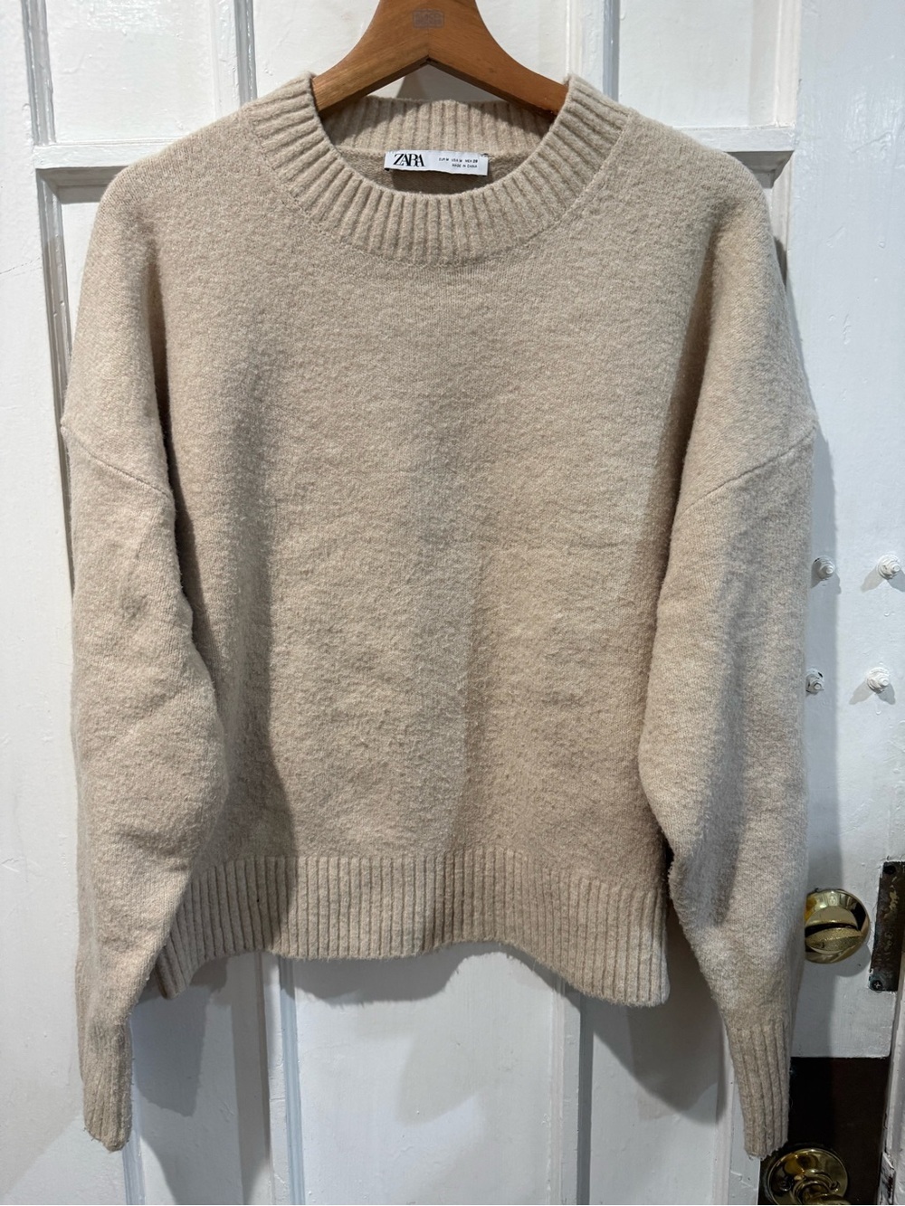 ZARA Cream Ribbed Neck Knit Sweater